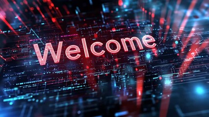 Pink Welcome word on digital cyberspace background. Greeting text for events, websites and hospitality business