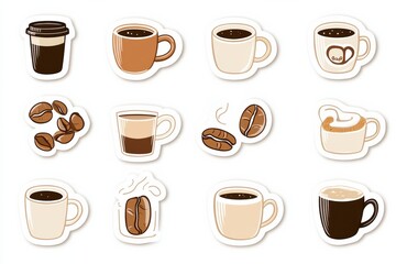 Aufkleber - stickers featuring various coffee cups and coffee beans for creative projects and coffee lovers. Generative AI