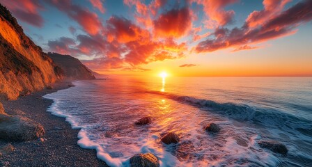 Wall Mural - beautiful bright sunset over the ocean.