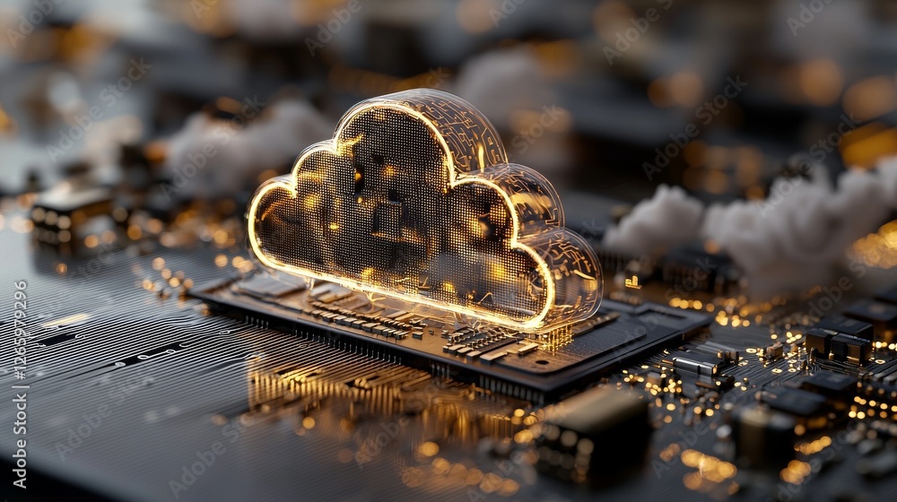 The concept of cloud computing technology is depicted as floating above ...