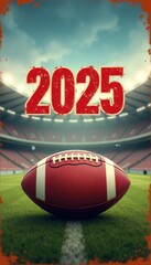 A vibrant image of an American football in a stadium, featuring the year 2025, perfect for sporting events, promotions, and fan engagement.