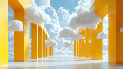 Canvas Print - Yellow archway cloudscape pathway design concept