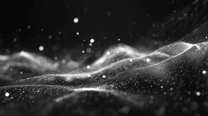 Canvas Print - monochrome abstract network particle wave. futuristic technology concept. data flow visualization.