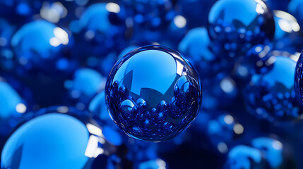 Wall Mural - Dynamic blue and navy matte spheres with mirrored surfaces abstract art digital realm close-up view visual concept. Mirror Realm Explorers. Illustration