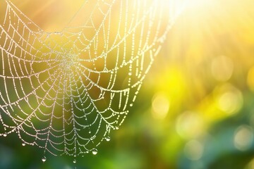 Poster - A dewy spiderweb glistens in the morning sun, a delicate masterpiece of nature's artistry.