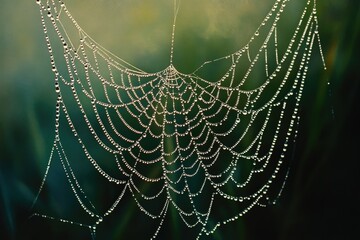 Poster - A spiderweb glistening with morning dew, a delicate, intricate design in nature.