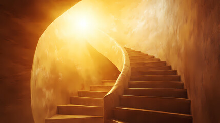 Wall Mural - spiral staircase ascending towards a celestial light. celestial staircases. illustration