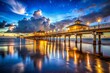 © Man888 - Night Photography: Pier, Fort Myers Beach, Florida - Illuminated Waterfront Scene