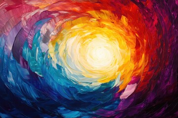 Wall Mural - Vibrant, swirling abstract painting with a radiant center, evoking feelings of energy and light.