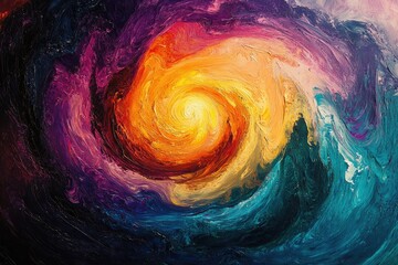 Poster - Abstract swirling vortex of vibrant colors, fiery orange core, and deep blues and purples.