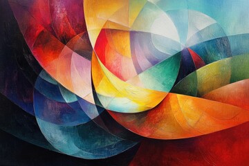 Wall Mural - Abstract painting with vibrant colors and swirling shapes, creating a dynamic and energetic composition.