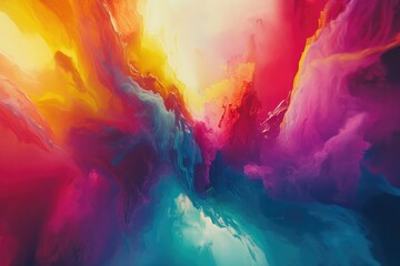 Fototapete - Abstract vibrant colorful cloudscape, dynamic blend of red, yellow, blue, and pink hues.