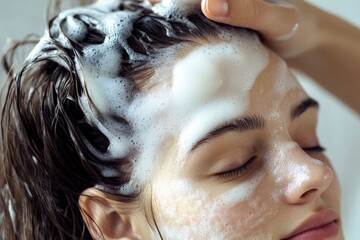 Woman Enjoying Relaxing Shampoo Experience in a Spa Environment