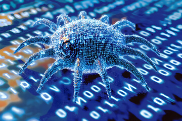 Digital virus on binary code; cybersecurity threat