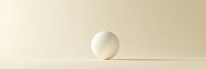 Poster - White sphere resting on a flat surface with soft lighting filtered from one side, creating subtle shadows. Generative AI