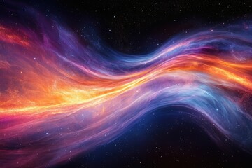 Wall Mural - cosmic waves of vibrant orange and blue hues flow through a star-studded expanse.