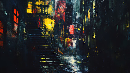 Wall Mural - dark scary city district night