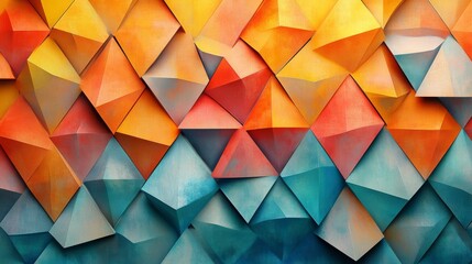 Three dimensional triangle layout concept with vibrant color fold design for contemporary art marketing usage featuring sculptural shape detail and surface element for interior decor