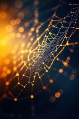 Wall Mural - Beautiful spider web in wild field with dew in morning in Spring.