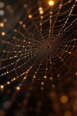 Wall Mural - Beautiful spider web in wild field with dew in morning in Spring.