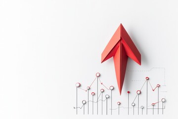 Leinwandbilder - Red paper plane soaring over business strategy chart representing innovative solutions and success concepts. Generative AI