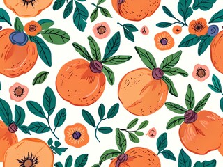 Wall Mural - Vibrant Floral Peach Pattern: A Summery Delight