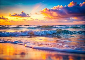 Wall Mural - Serene Dusk: Miniature Waves Reflecting Golden Hour Light - Tilt-Shift Photography