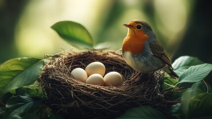 Cute egg in bird nest in Spring