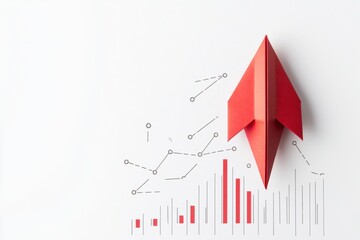 Fototapete - Exploring business strategy with a red paper plane symbolizing innovation and growth in a creative workspace. Generative AI