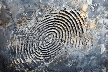 Abstract fingerprint pattern carved or embedded into a rough surface