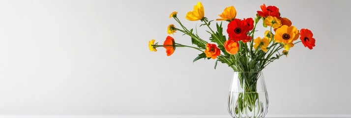 Aufkleber - Colorful bouquet of flowers in a clear glass vase on a simple white background. Generative AI