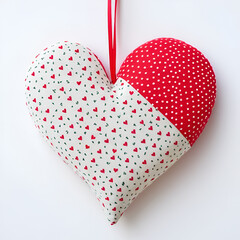 Fabric heart decoration on white background