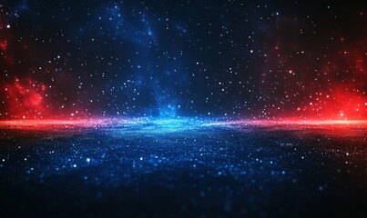 Wall Mural - abstract 3d concept of glowing particles floating in space, vibrant blue and red hues creating a dyn
