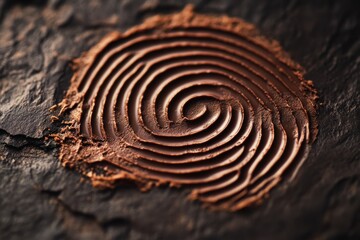 Wall Mural - Swirl of chocolate spread elegantly on a textured dark surface