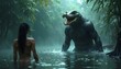 © PaulaDaniela - The Legend of the Alligator Man: A Colombian Folktale of Magic and Curse. Hombre caimán, half caiman man coming out of the Magdalena river