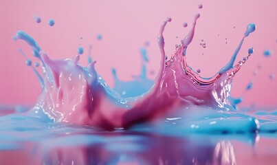 Wall Mural - Abstract liquid splash art with vibrant pink and blue tones, soft lighting enhancing the smooth textures.