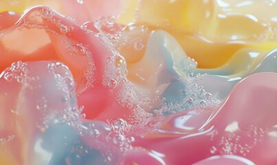 Wall Mural - Abstract macro shot of colorful bubbles in a liquid, soft pastel tones and clean glossy textures creating a futuristic artistic concept