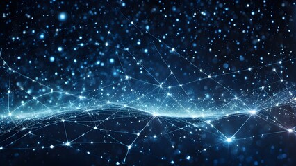 Wall Mural - Abstract glowing blue network connection background with bokeh lights.