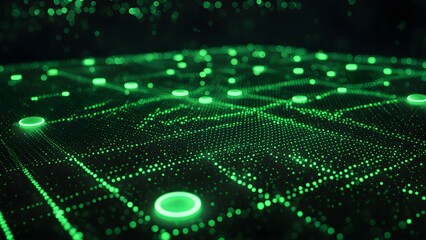 Wall Mural - Abstract green digital network with glowing nodes and connections, ideal for technology, data, and AI concepts.