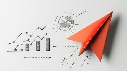 Fototapete - Red paper plane symbolizes business strategy on white background showcasing innovation, success, and solutions in corporate environment. Generative AI