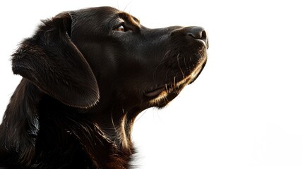 Canvas Print - Profile of a black Labrador Retriever gazing thoughtfully against a white background, showcasing its features and expression