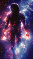 Wall Mural - cosmic astronaut in ethereal galaxy vector art: vibrant sci-fi illustration with futuristic space th