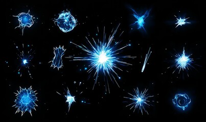 Wall Mural - an isolated sprite sheet on a black background depicting a star explosion, showcasing a modern anima