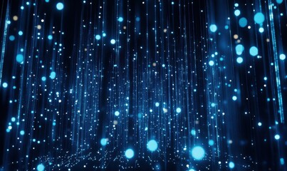 Wall Mural - abstract network of luminous blue particles interconnected by glowing lines, suspended in a futurist