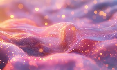 Wall Mural - close-up of glittering particles floating in a pink glowing haze, vibrant bokeh lights creating a dr