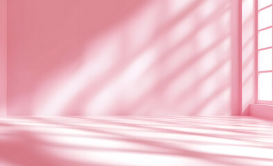 Wall Mural - empty pink colour room studio with sunlight effect shadow on the floor and wall for product presenta