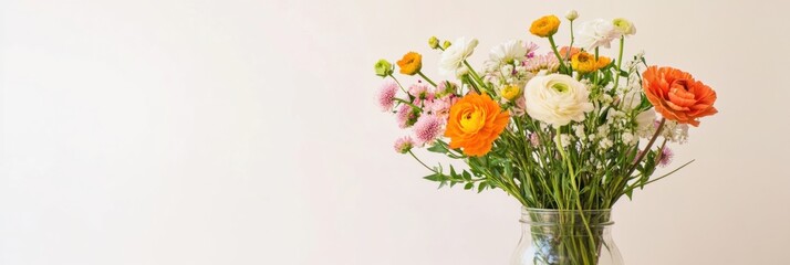 Aufkleber - Colorful spring bouquet in a clear vase with a soft background enhancing floral beauty. Generative AI
