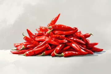 Canvas Print - An artistic depiction showcases a vibrant pile of red chili peppers