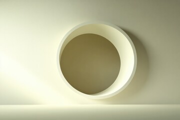 Wall Mural - Circular architectural feature on a smooth wall creates a modern aesthetic in a minimalistic space. Generative AI