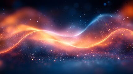 abstract glowing particle waves in vibrant orange and blue tones